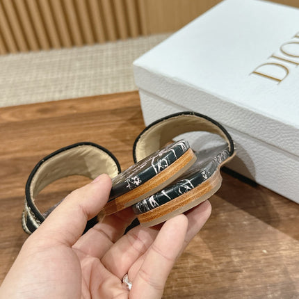 DIOR 26S SLIDE SANDALS IN BLACK TOILE DE JOUY LOGO