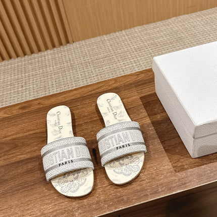 DIOR 26S SLIDE SANDALS IN GREY BUTTERFLY PRINT LOGO