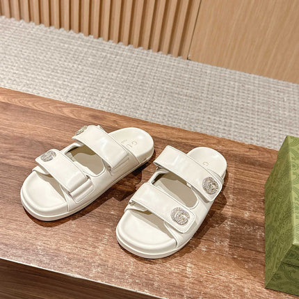 GUCCI 26S DOUBLE-STRAP SANDALS IN CREAM BEIGE CALFSKIN