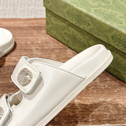 GUCCI 26S DOUBLE-STRAP SANDALS IN CREAM BEIGE CALFSKIN
