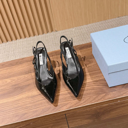 PRADA 26S SLINGBACK PUMPS IN BLACK PATENT CALFSKIN