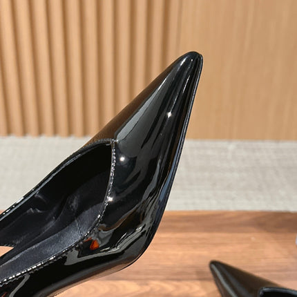 PRADA 26S SLINGBACK PUMPS IN BLACK PATENT CALFSKIN