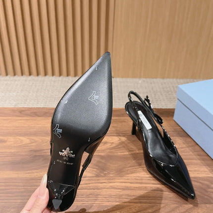 PRADA 26S SLINGBACK PUMPS IN BLACK PATENT CALFSKIN