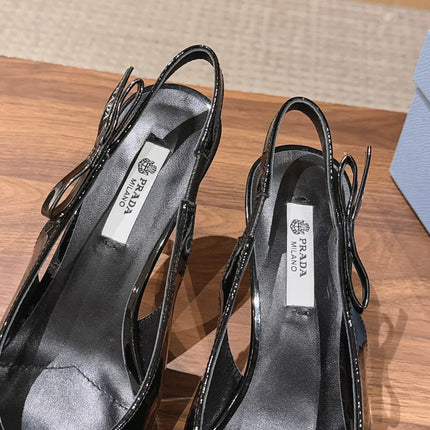 PRADA 26S SLINGBACK PUMPS IN BLACK PATENT CALFSKIN