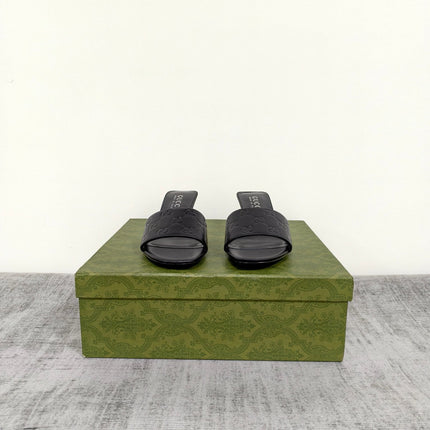 GUCCI 26S MULE SANDALS 55MM IN BLACK CALFSKIN GG EMBOSSED