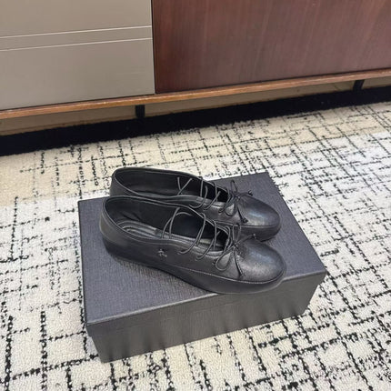 MIUMIU 26S LACE UP BOW LOAFERS IN BLACK CALFSKIN