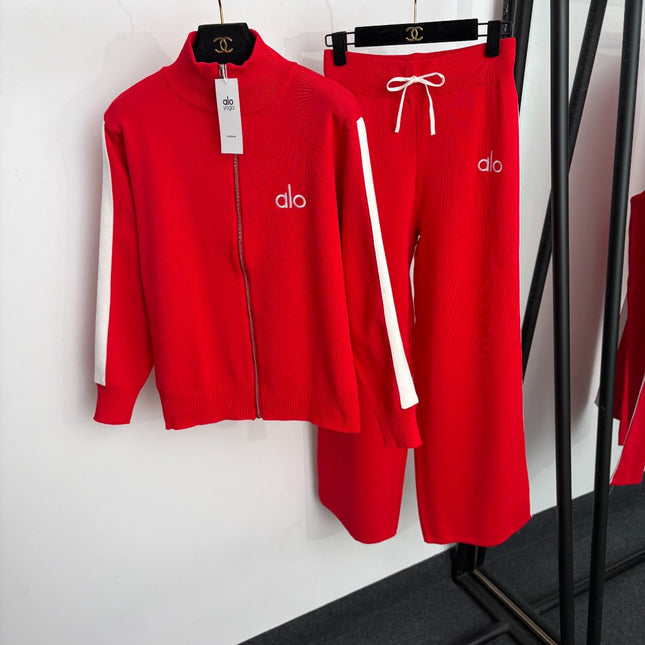 ALO 26S KNIT ZIP-UP JACKET & WIDE-LEG PANTS SET 194