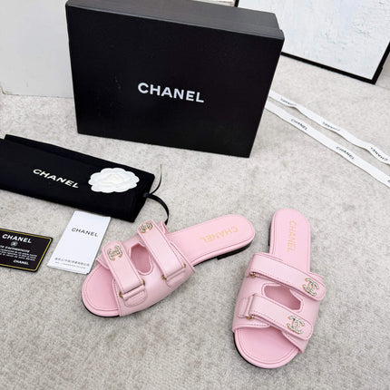CHANEL 26S DOUBLE STRAP SLIDE SANDALS IN PINK CALFSKIN